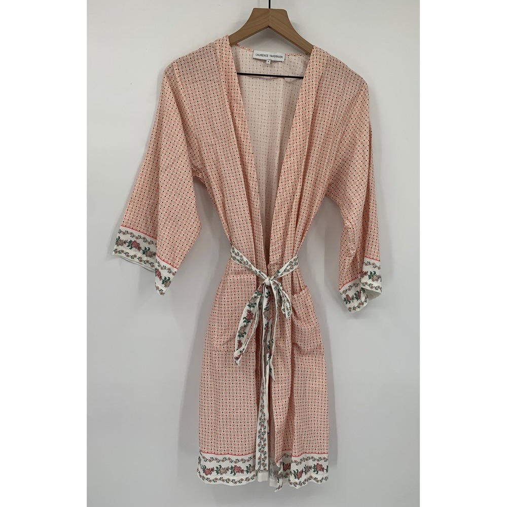 Laurence Tavernier Robe Womens Small Pink Floral Bath Robe Cotton Lightweight